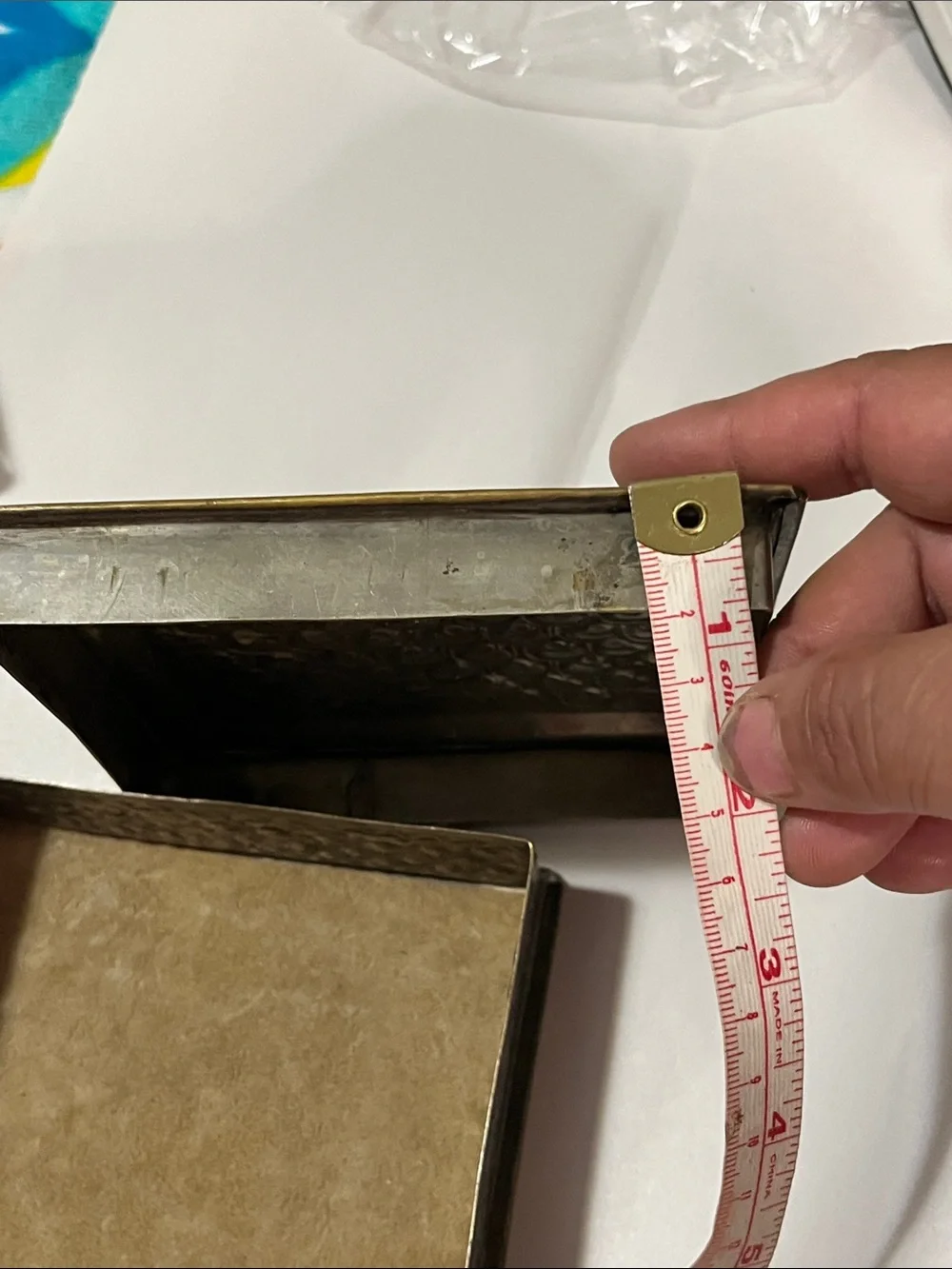 Antique Gold and Tan Embossed Metal Vanity Slide Box